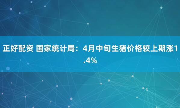 正好配资 国家统计局：4月中旬生猪价格较上期涨1.4%